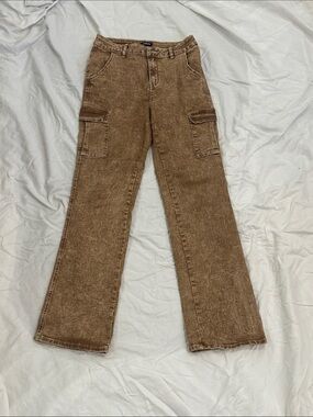 High-Rise Brown Cargo Jeans for Women
